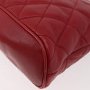 CHANEL Matelasse Chain Shoulder Bag Lamb Skin Red Gold CC Auth 176873-17