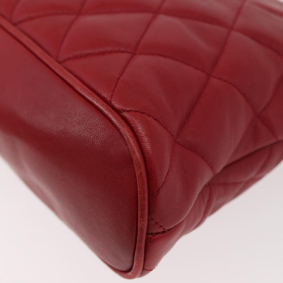 CHANEL Matelasse Chain Shoulder Bag Lamb Skin Red Gold CC Auth 176873