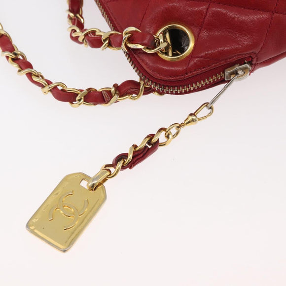 CHANEL Matelasse Chain Shoulder Bag Lamb Skin Red Gold CC Auth 176873
