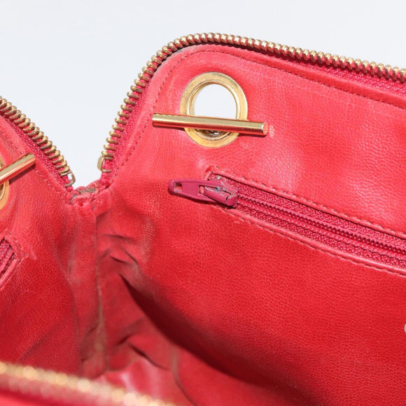 CHANEL Matelasse Chain Shoulder Bag Lamb Skin Red Gold CC Auth 176873
