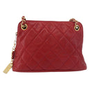 CHANEL Matelasse Chain Shoulder Bag Lamb Skin Red Gold CC Auth 176873-13