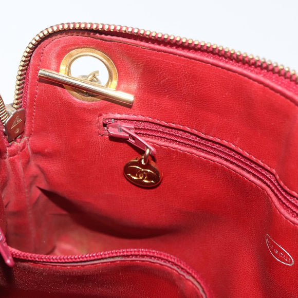 CHANEL Matelasse Chain Shoulder Bag Lamb Skin Red Gold CC Auth 176873