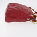 CHANEL Matelasse Chain Shoulder Bag Lamb Skin Red Gold CC Auth 176873-3
