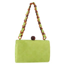 CHANEL Matelasse Chain Hand Bag Suede Light green CC Auth 176874SAV-1