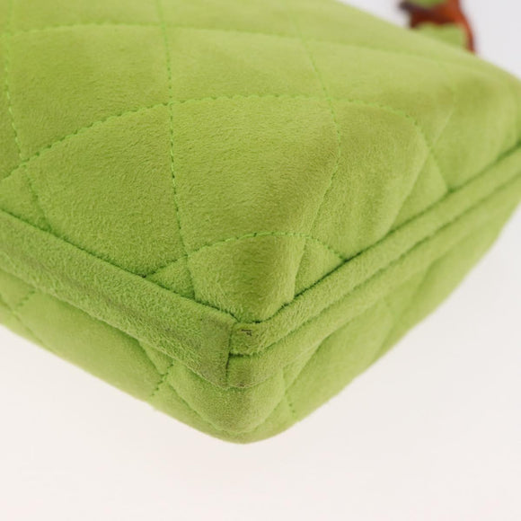CHANEL Matelasse Chain Hand Bag Suede Light green CC Auth 176874SAV