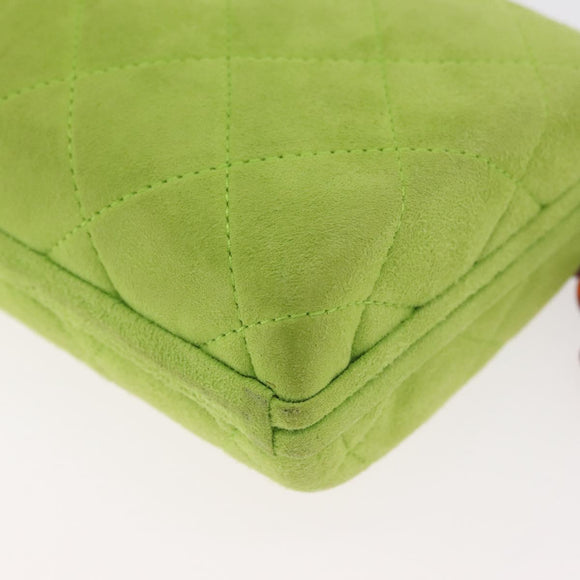 CHANEL Matelasse Chain Hand Bag Suede Light green CC Auth 176874SAV