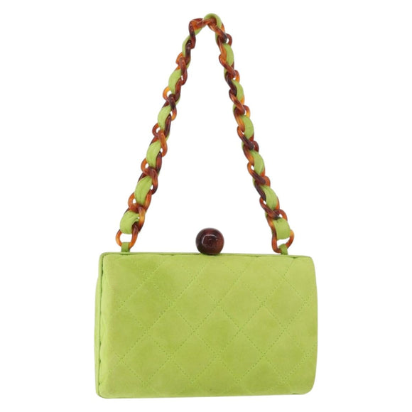 CHANEL Matelasse Chain Handtas Suède Lichtgroen CC Auth 176874SAV