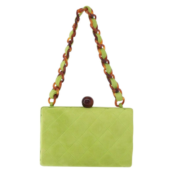 CHANEL Matelasse Chain Hand Bag Suede Light green CC Auth 176874SAV
