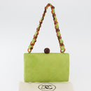 CHANEL Matelasse Chain Hand Bag Suede Light green CC Auth 176874SAV-12