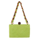 CHANEL Matelasse Chain Hand Bag Suede Light green CC Auth 176874SAV-2