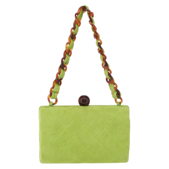 CHANEL Matelasse Chain Hand Bag Suede Light green CC Auth 176874SAV
