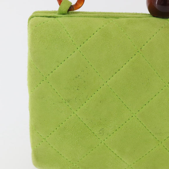 CHANEL Matelasse Chain Hand Bag Suede Light green CC Auth 176874SAV