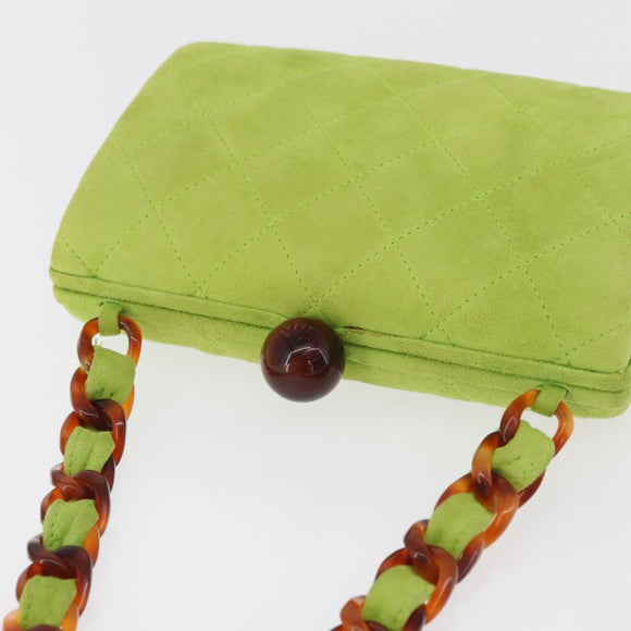 CHANEL Matelasse Chain Hand Bag Suede Light green CC Auth 176874SAV
