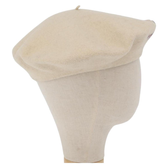 CHANEL Hat Wool Ivory CC Auth 176876A