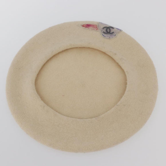 CHANEL Hat Wool Ivory CC Auth 176876A