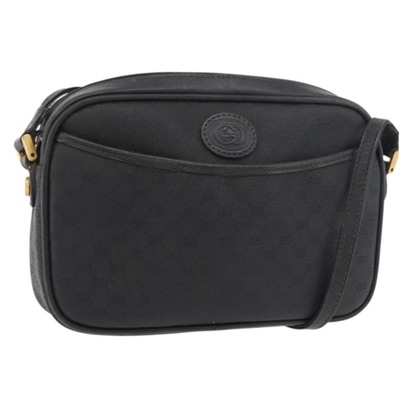 GUCCI Micro GG Supreme Shoulder Bag PVC Black Gold Auth 176880