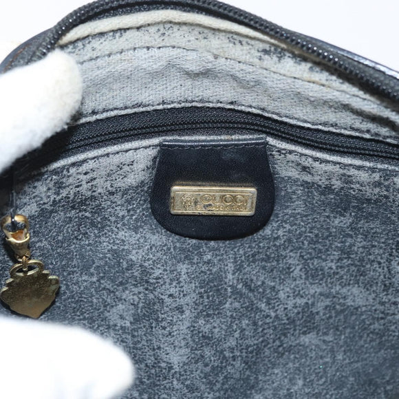 GUCCI Micro GG Supreme Shoulder Bag PVC Black Gold Auth 176880