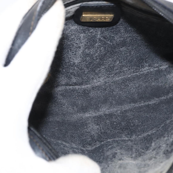 GUCCI Micro GG Supreme Shoulder Bag PVC Black Gold Auth 176880
