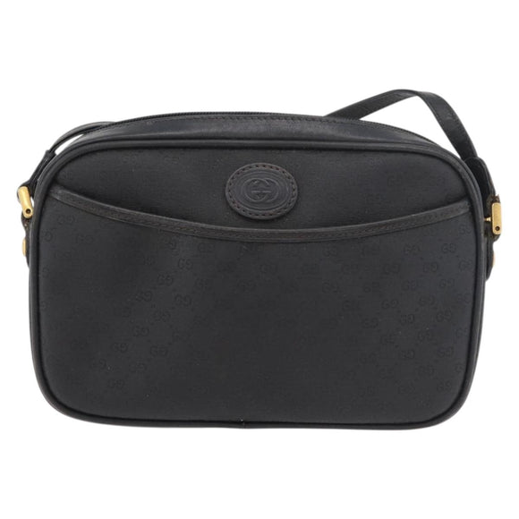 GUCCI Micro GG Supreme Shoulder Bag PVC Black Gold Auth 176880