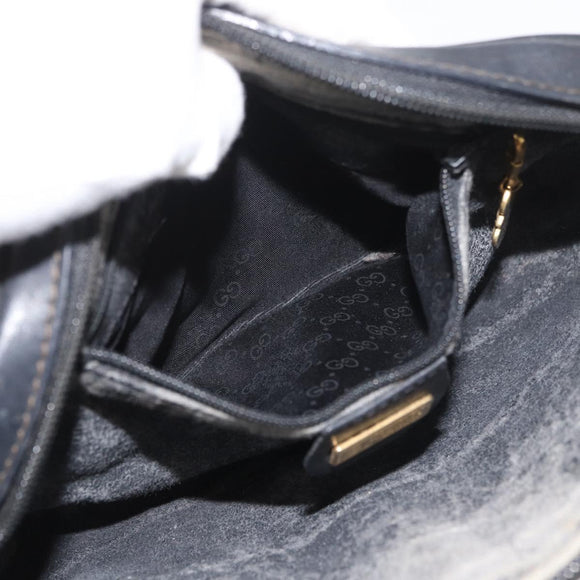 GUCCI Micro GG Supreme Shoulder Bag PVC Black Gold Auth 176880