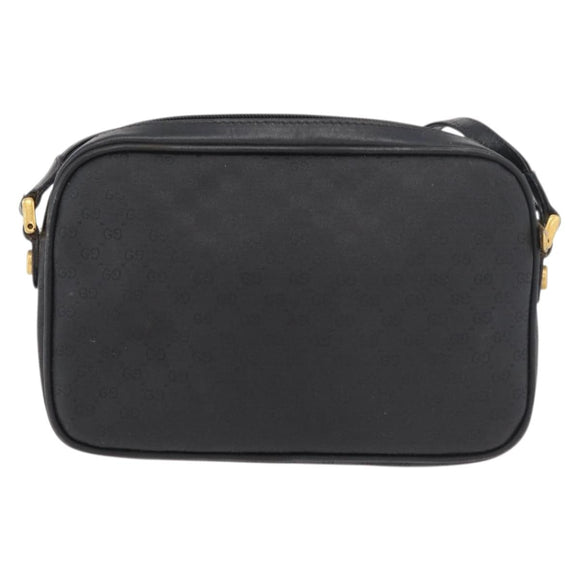 GUCCI Micro GG Supreme Shoulder Bag PVC Black Gold Auth 176880