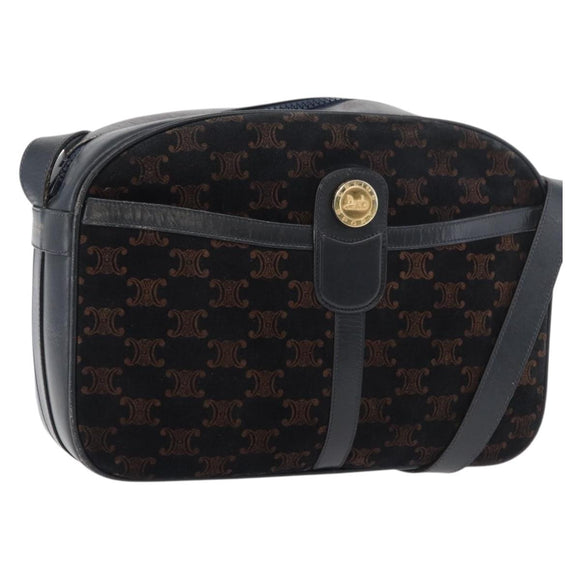 CELINE Macadam Canvas Medallion Shoulder Bag Black Gold Auth 176882