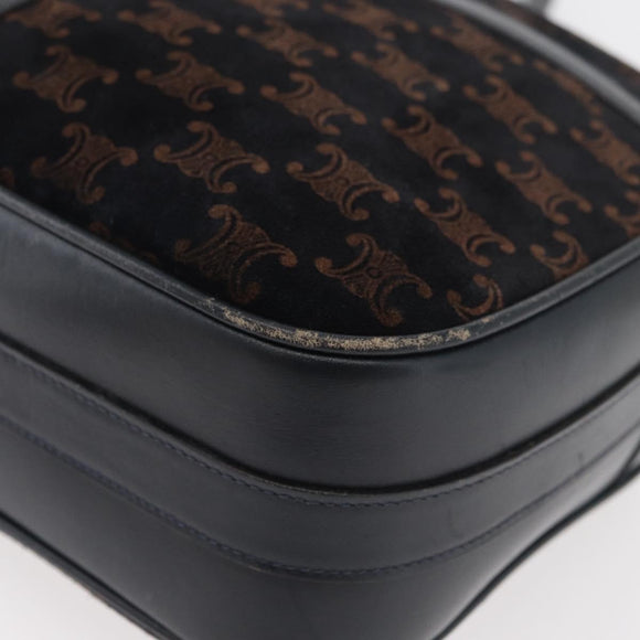 CELINE Macadam Canvas Medallion Shoulder Bag Black Gold Auth 176882