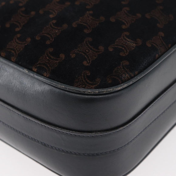 CELINE Macadam Canvas Medallion Shoulder Bag Black Gold Auth 176882