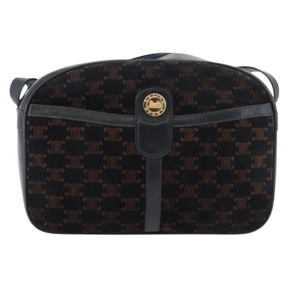 CELINE Macadam Canvas Medallion Shoulder Bag Black Gold Auth 176882