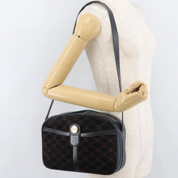 CELINE Macadam Canvas Medallion Shoulder Bag Black Gold Auth 176882