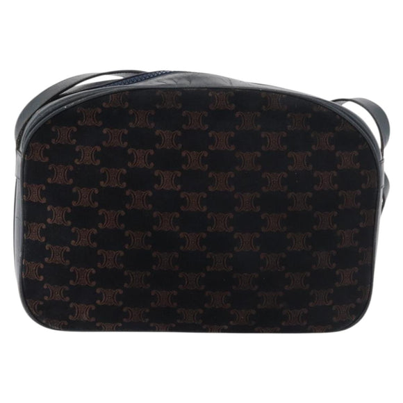 CELINE Macadam Canvas Medallion Shoulder Bag Black Gold Auth 176882