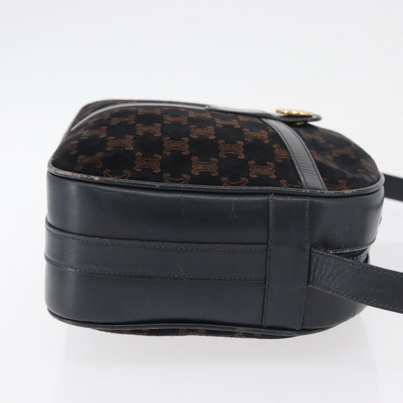 CELINE Macadam Canvas Medallion Shoulder Bag Black Gold Auth 176882