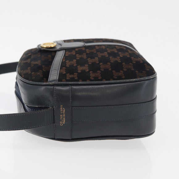 CELINE Macadam Canvas Medallion Shoulder Bag Black Gold Auth 176882