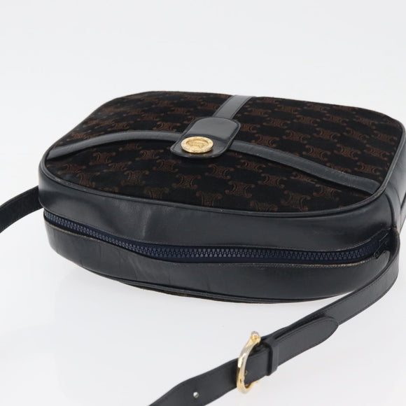 CELINE Macadam Canvas Medallion Shoulder Bag Black Gold Auth 176882