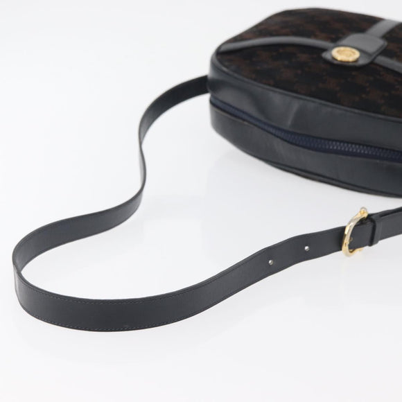 CELINE Macadam Canvas Medallion Shoulder Bag Black Gold Auth 176882