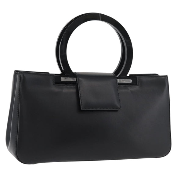 Salvatore Ferragamo Gancini Hand Bag Leather Black Silver Auth 176894A