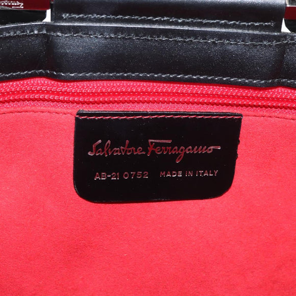 Salvatore Ferragamo Gancini Hand Bag Leather Black Silver Auth 176894A