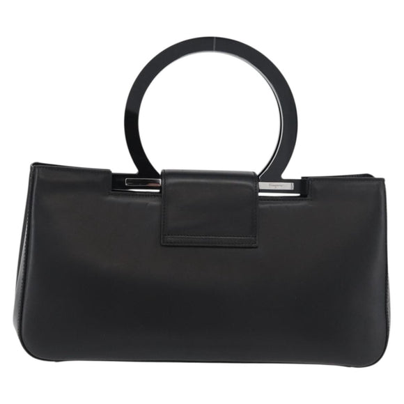 Salvatore Ferragamo Gancini Hand Bag Leather Black Silver Auth 176894A