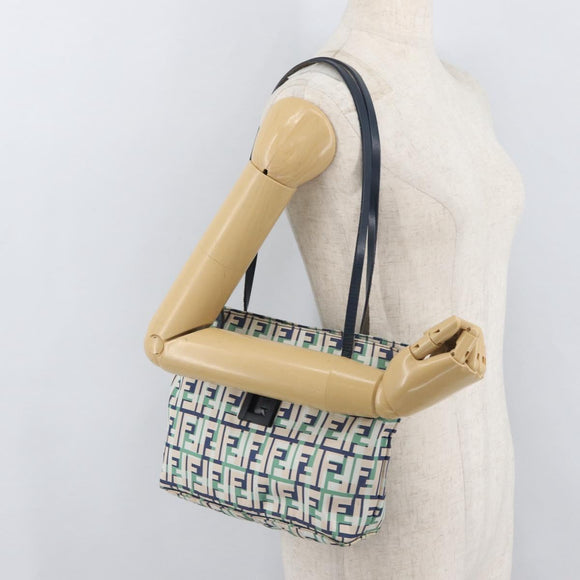 FENDI Zucca Canvas Tote Bag Green Silver Auth 176897