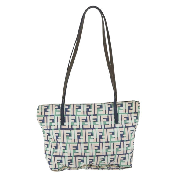 FENDI Zucca Canvas Tote Bag Green Silver Auth 176897