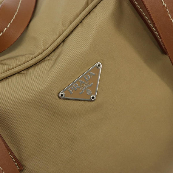PRADA Boston Bag Nylon Silver Beige Auth 176900