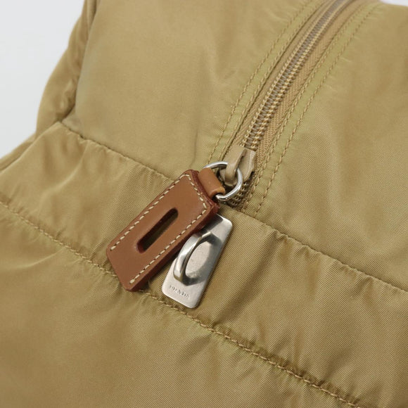 PRADA Boston Bag Nylon Silver Beige Auth 176900