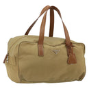 PRADA Boston Bag Nylon Silver Beige Auth 176900-1