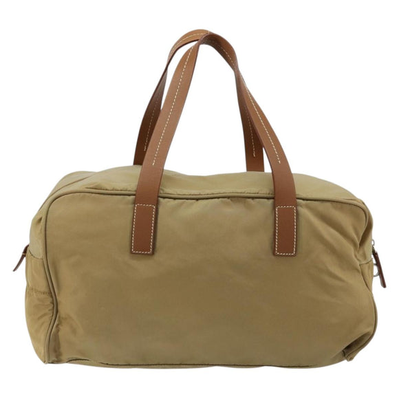 PRADA Boston Bag Nylon Silver Beige Auth 176900