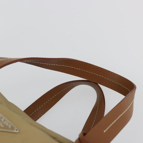 PRADA Boston Bag Nylon Silver Beige Auth 176900