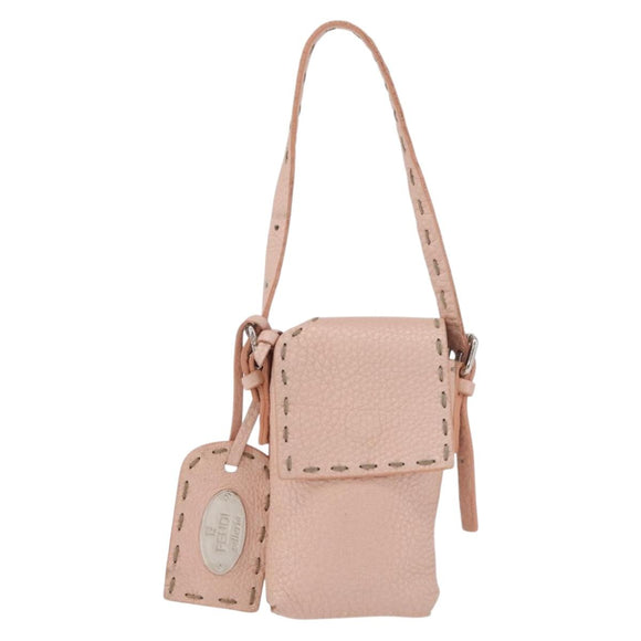 FENDI Celeria Pouch Leather Pink Silver Auth 176901A
