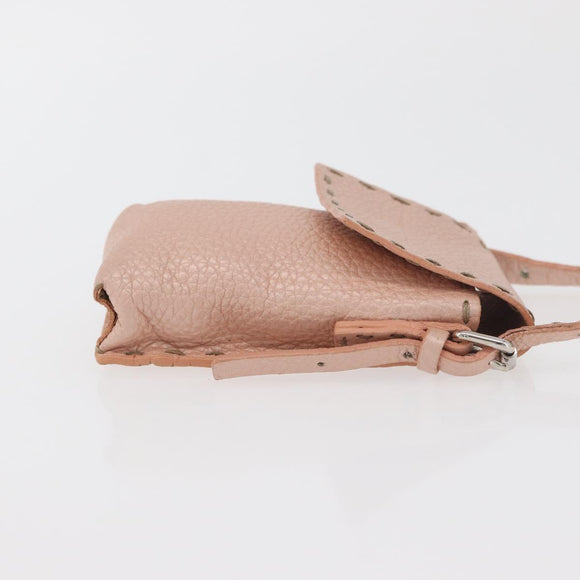 FENDI Celeria Pouch Leather Pink Silver Auth 176901A