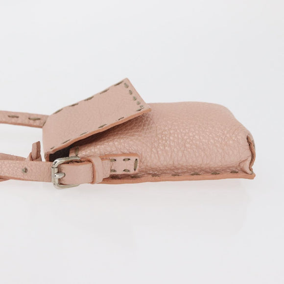 FENDI Celeria Pouch Leather Pink Silver Auth 176901A