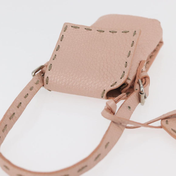 FENDI Celeria Pouch Leather Pink Silver Auth 176901A