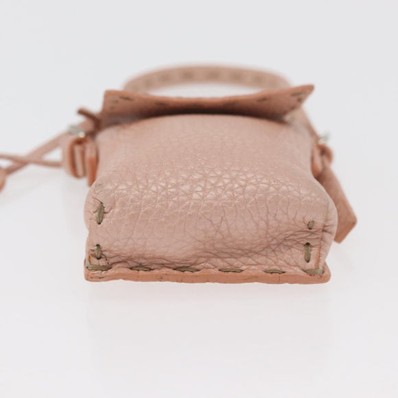 FENDI Celeria Pouch Leather Pink Silver Auth 176901A